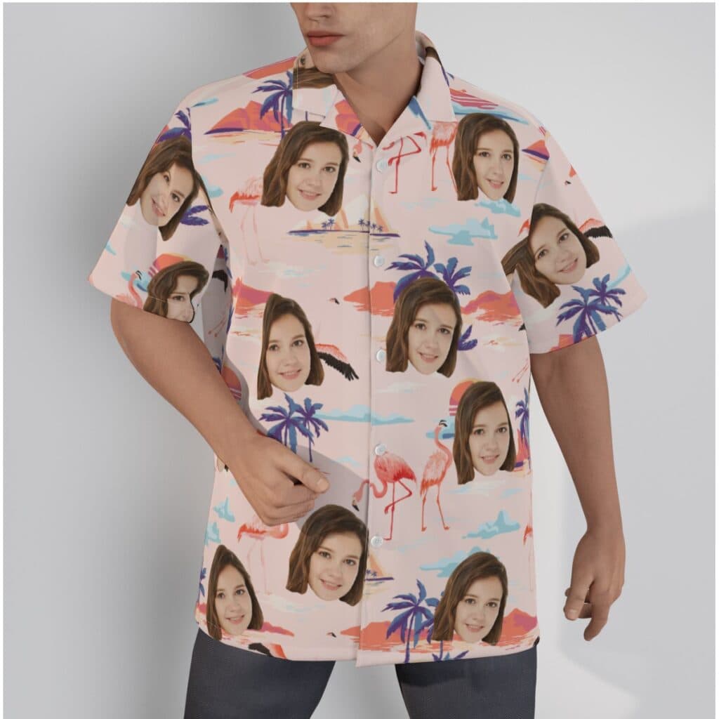 Custom Flamingo Pink Hawaiian Shirt With Custom Face (1)