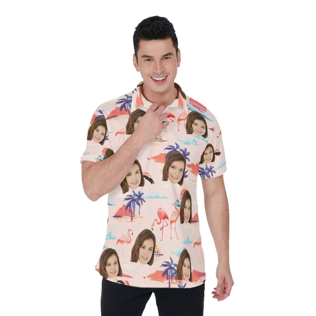 Custom Flamingo Pink Polo Shirt With Custom Face (1)
