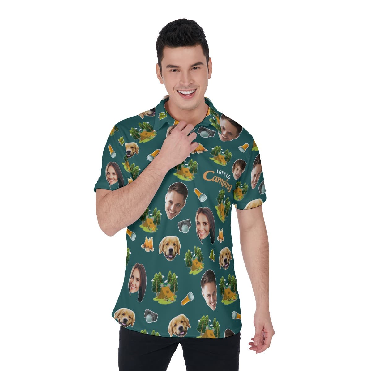 Custom Hawaiian Polo Shirt With Faces Theme Camping