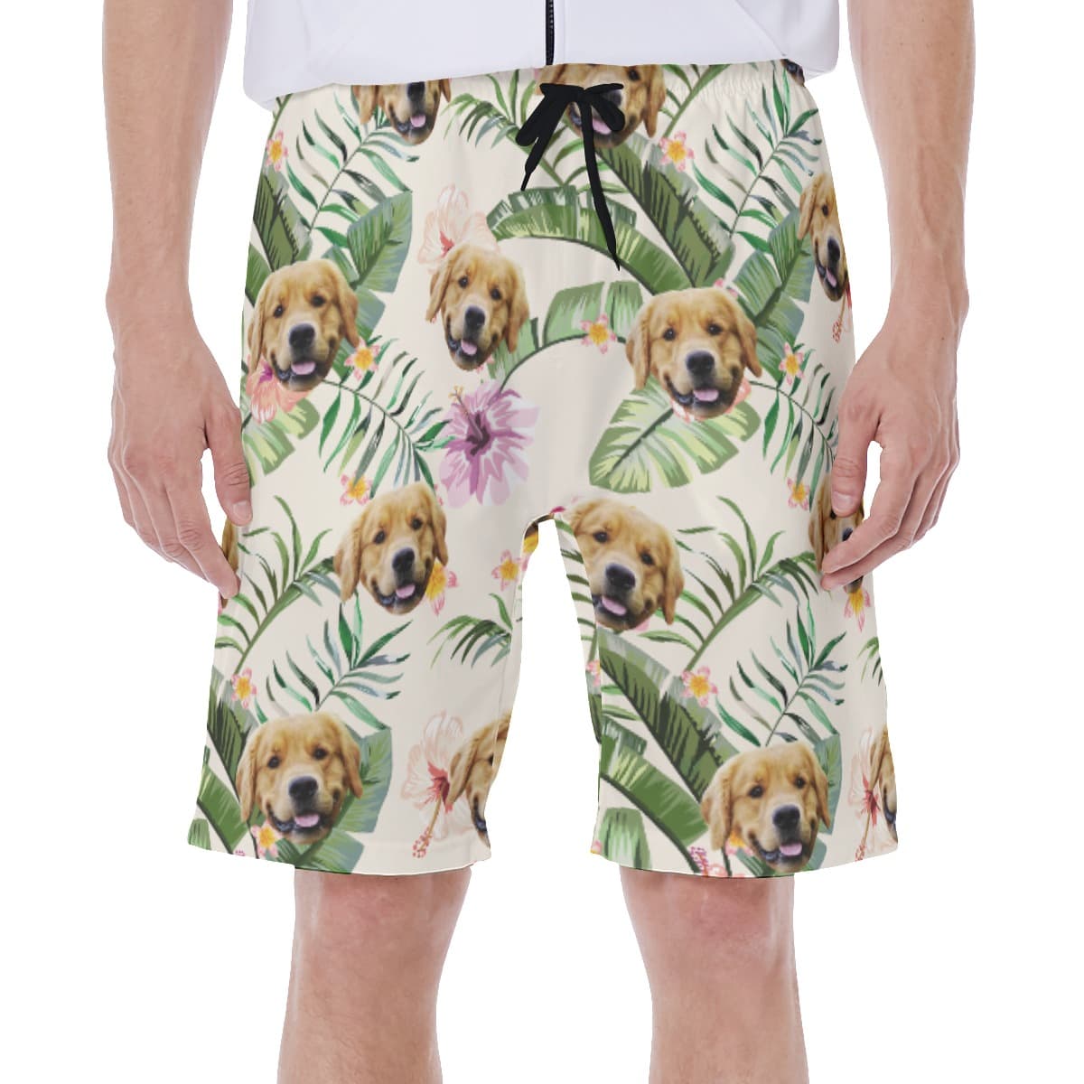 Custom Hibicus Hawaiian Swim Trunks With Dog Face