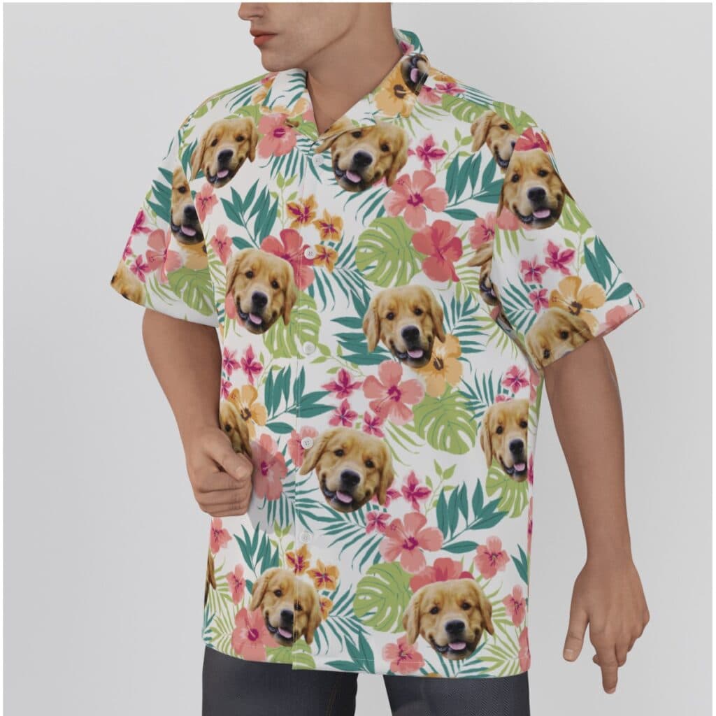 Custom Men's Floral Hawaiian Shirt With Dog Face