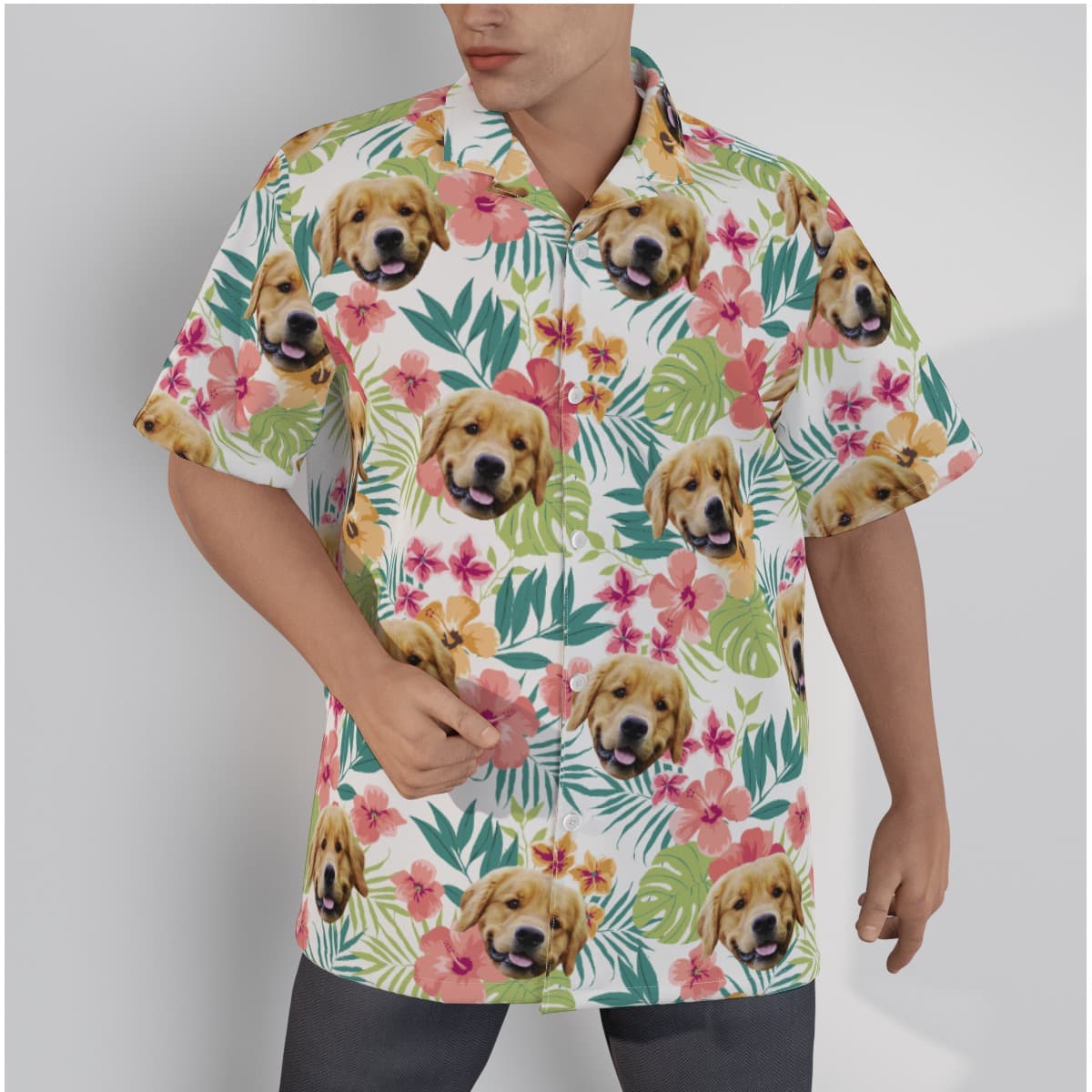 Custom Men’s Floral Hawaiian Shirt With Dog Face (3)