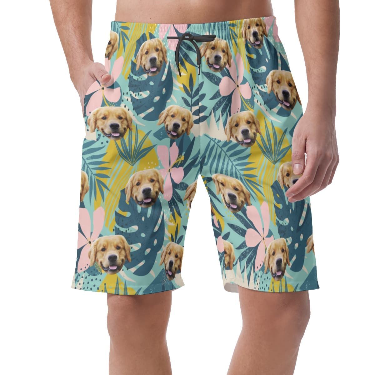 Custom Men's Tropical Hawaiian Summer Shorts With Dog Face