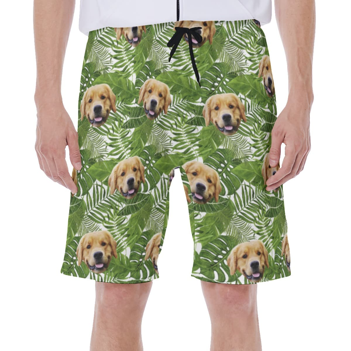 Custom Pet Face Tropical Green Hawaiian Swim Trunks