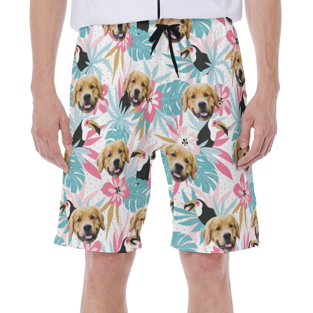 Custom Pet Face Tropical Toucans Hawaiian Swim Trunks