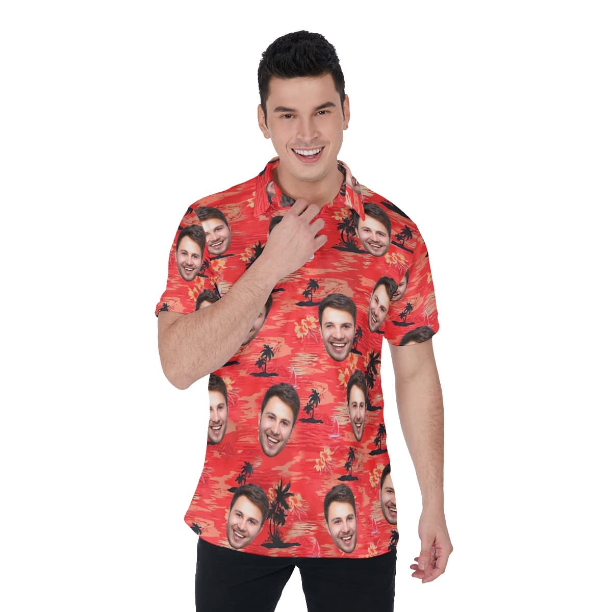 Custom Red Beach Men's Polo Shirt With Face (1)