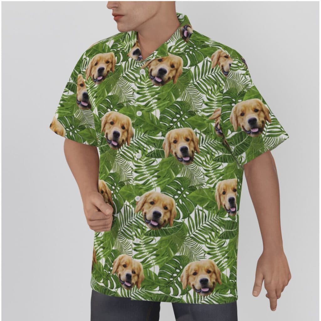 Custom Tropical Green Hawaiian Shirt With Dog Face