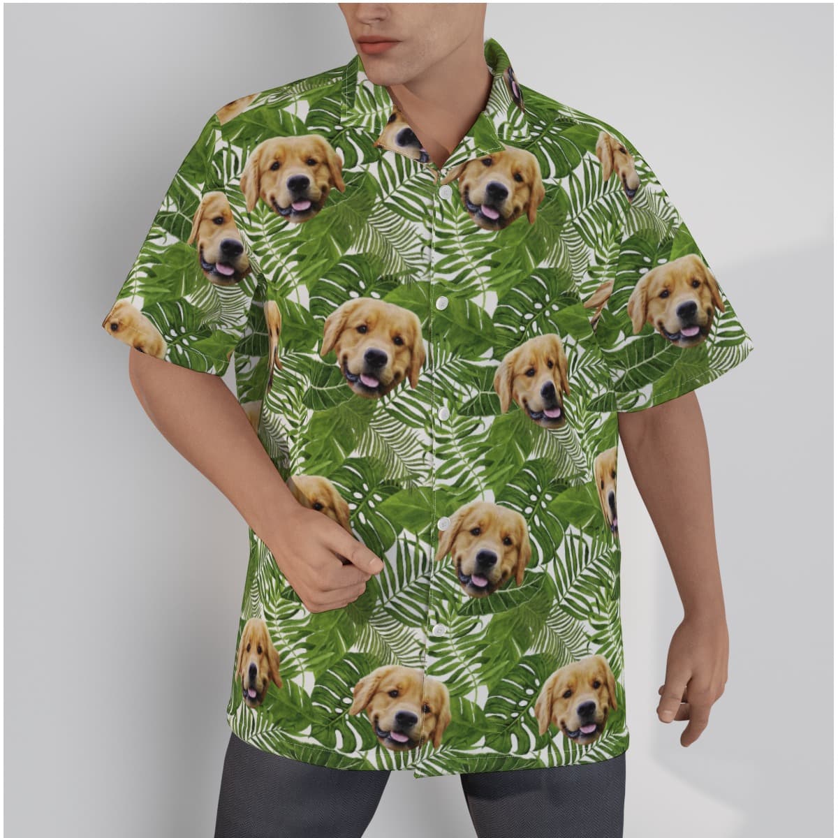 Custom Tropical Green Hawaiian Shirt With Dog Face (3)