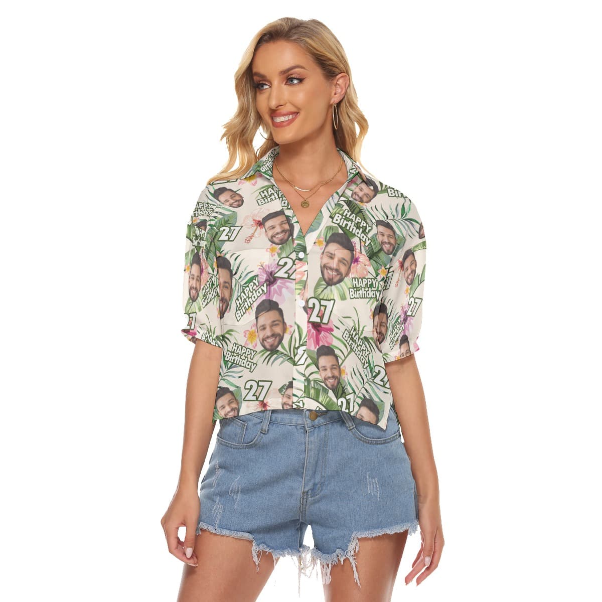 Customize Birthday Floral Hawaiian Cropped Shirt With Face (4)