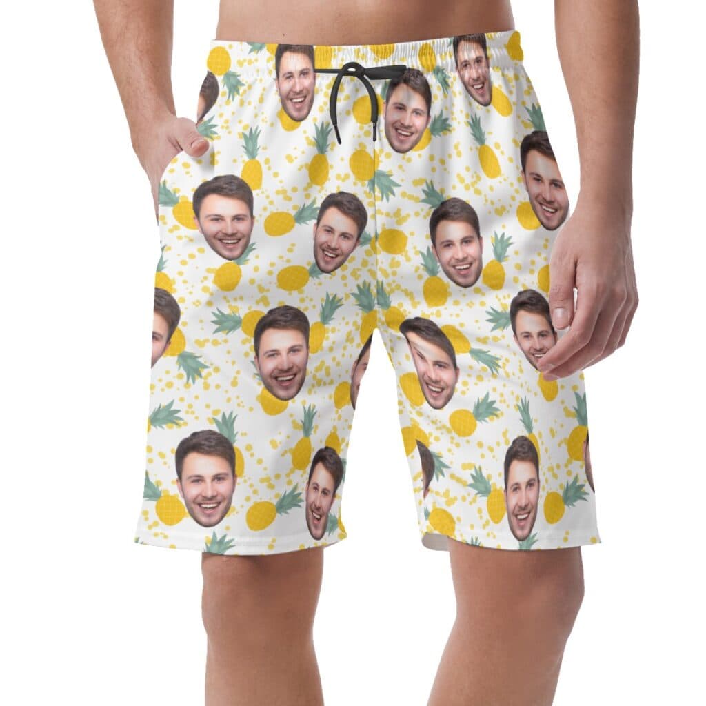Customize Tropical Pineapple Hawaiian Beach Shorts With Face