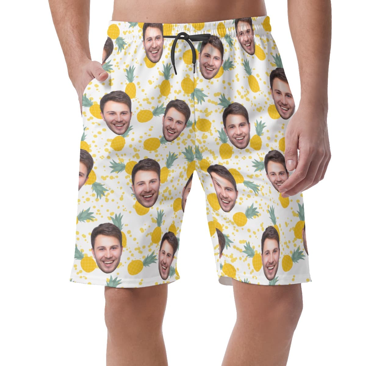 Customize Tropical Pineapple Hawaiian Beach Shorts With Face