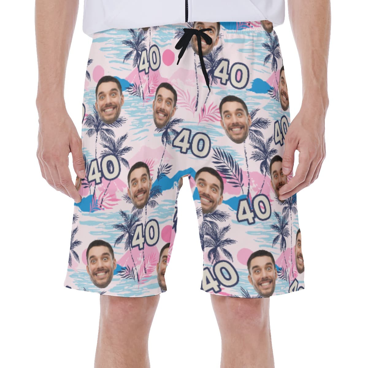 Customized Birthday Tropical Hawaiian Swim Trunks With Face And Age