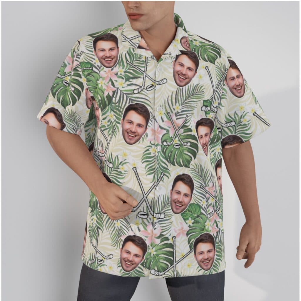Customized Floral Hockey Hawaiian Shirt With Face