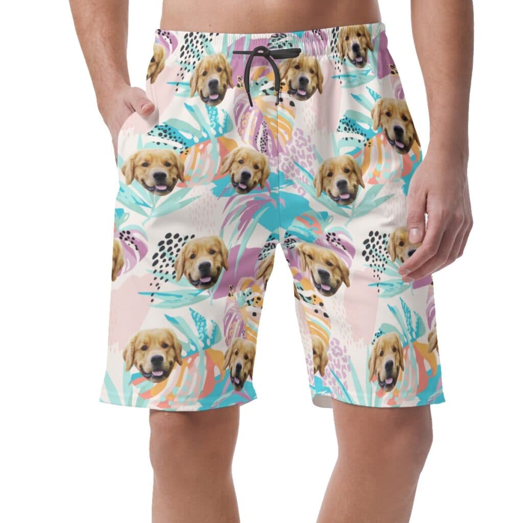 Customized Tropical Hawaiian Beach Shorts With Dog Face