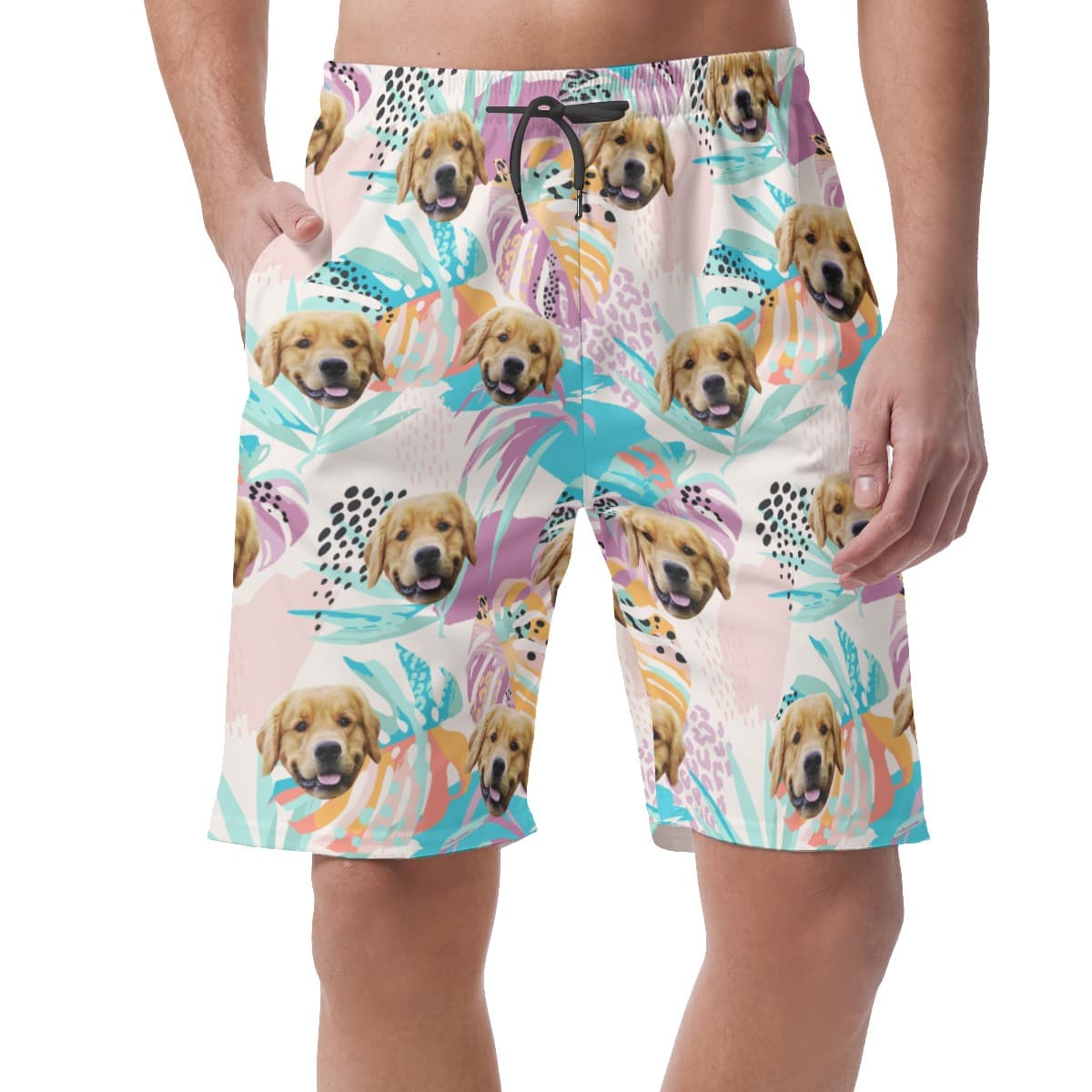 Customized Tropical Hawaiian Beach Shorts With Dog Face