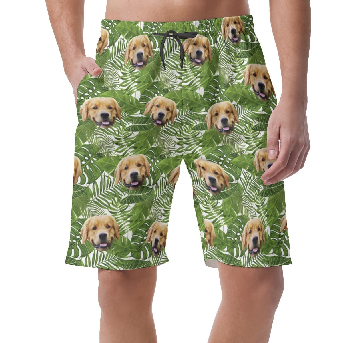 Customized Tropical Leaves Hawaiian Beach Shorts With Dog Face
