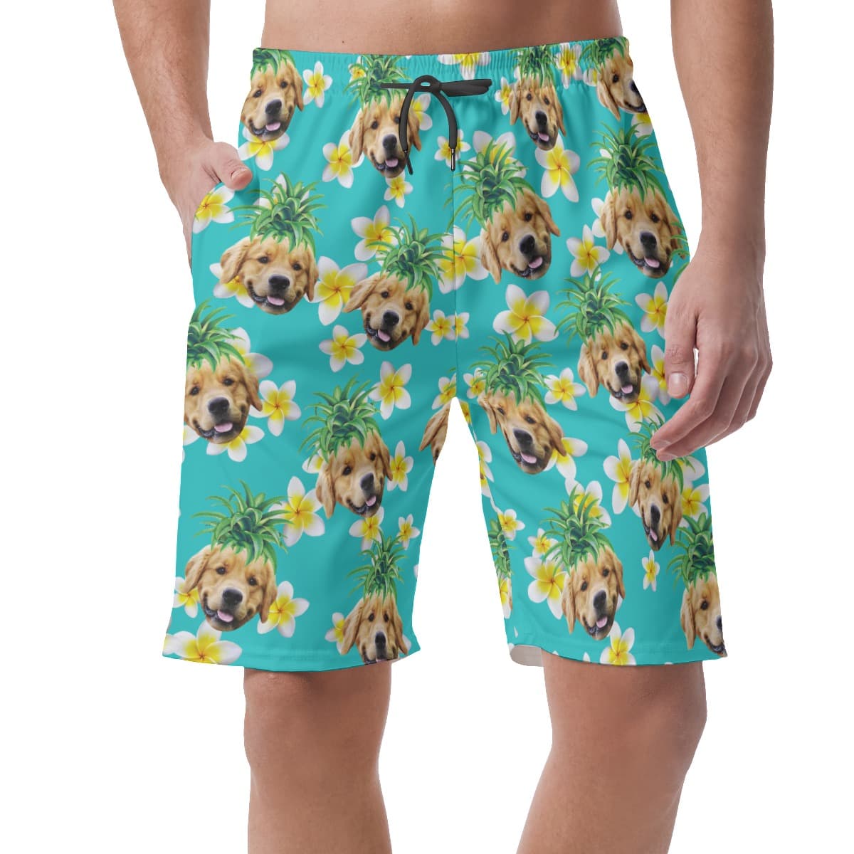 Cute Custom Dog Face With Pineapple Hawaiian Beach Shorts For Men