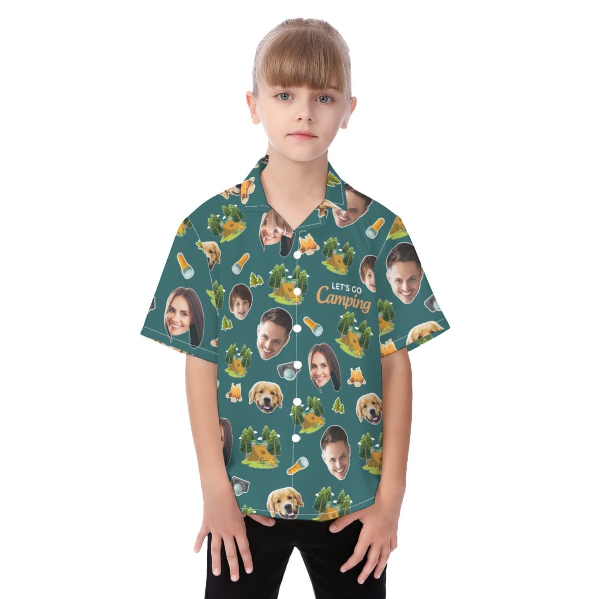 Cute Custom Face Camping Hawaiian Shirt For Kids