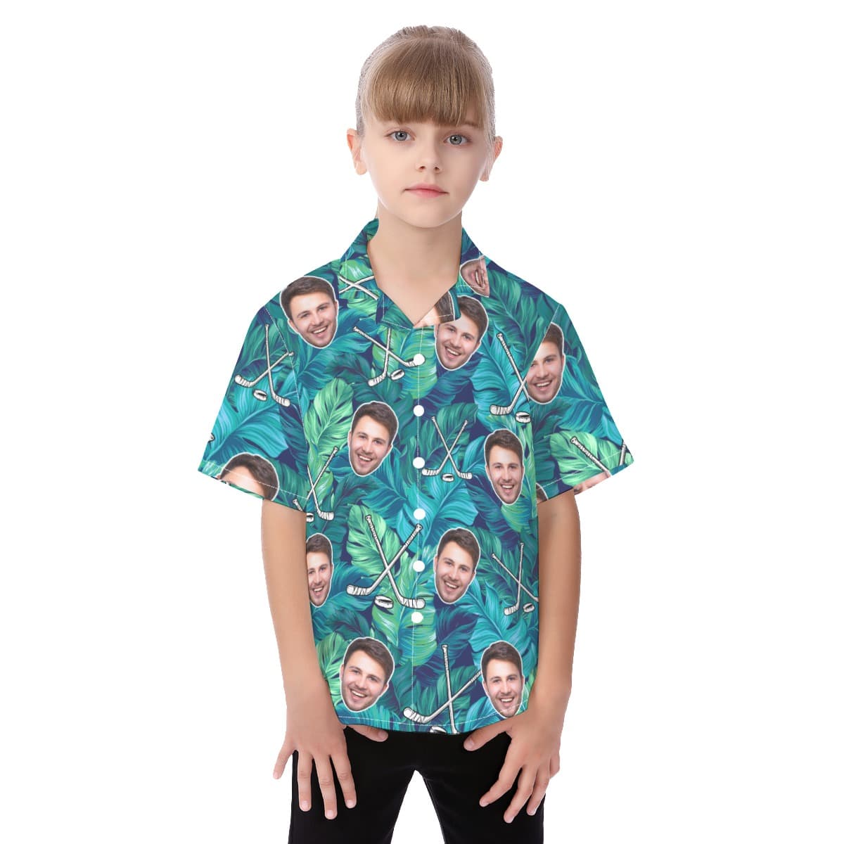 Cute Custom Face Tropical Hockey Hawaiian Shirt For Kids