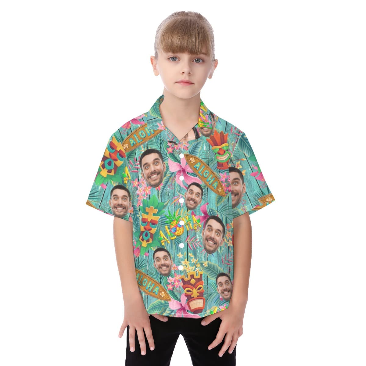 Cute Custom Face Vintage Tiki Hawaiian Shirt For Kids