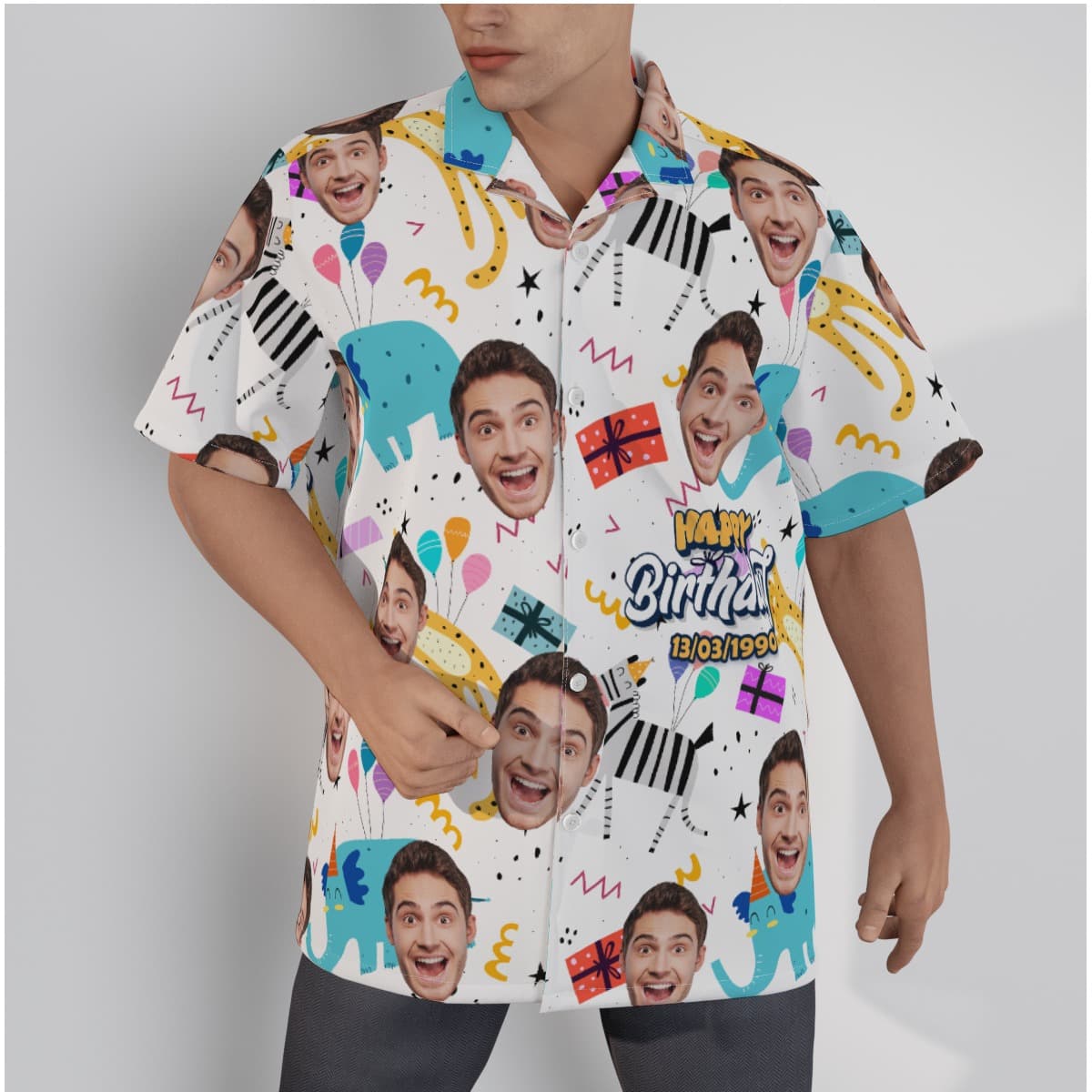 Cute Custom Face and Date Birthday Hawaiian Shirt