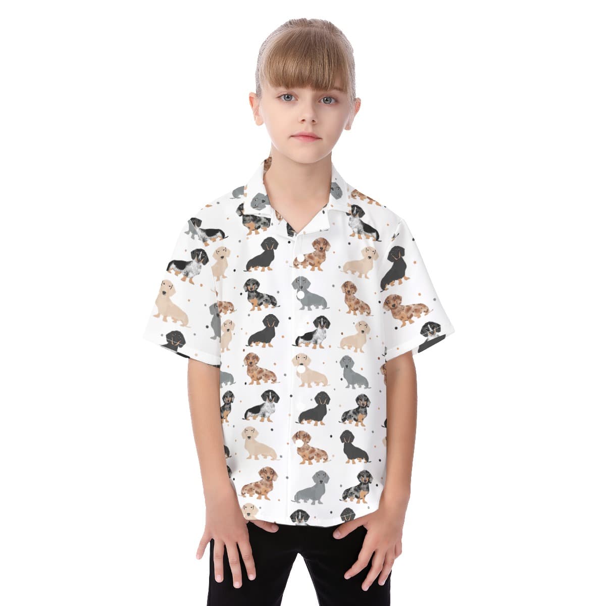 Cute Dachshund Button Hawaiian Shirt For Kids (1)