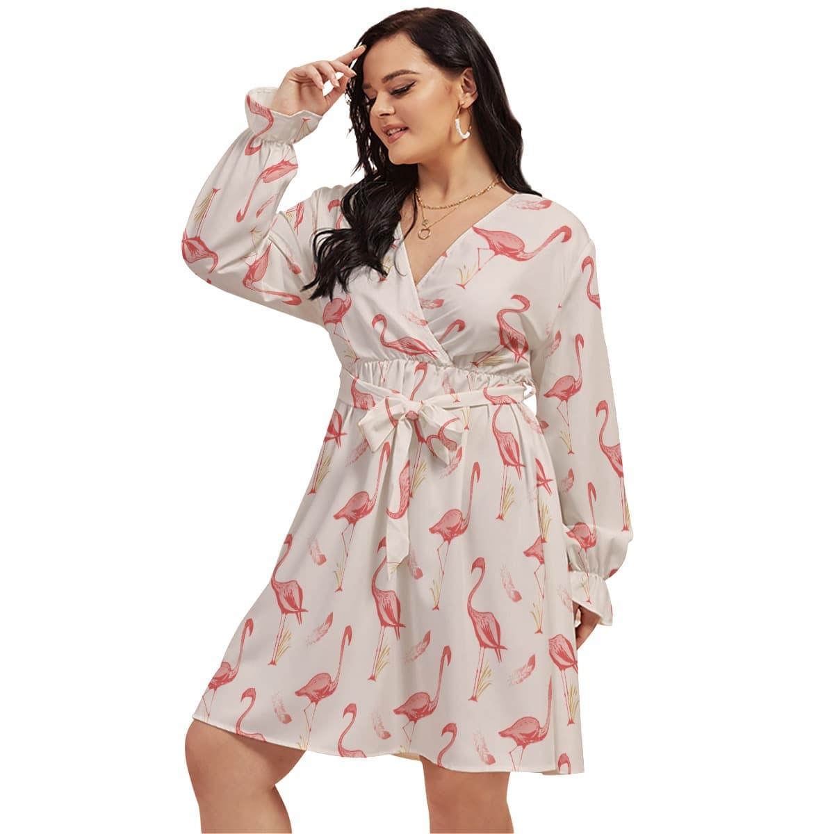 Cute Flamingo Hawaiian Plus Size V-Neck Dress (1)