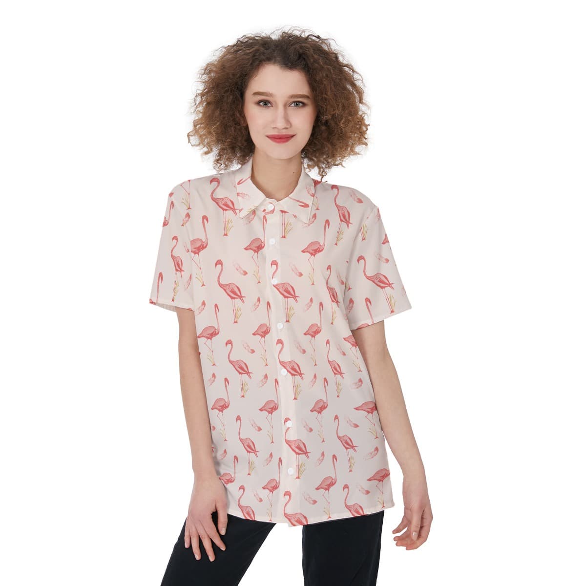 Cute Flamingo Hawaiian Shirt For Women (1)