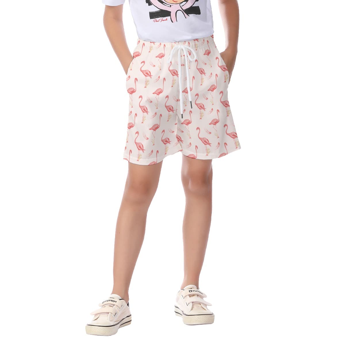 Cute Flamingo White Hawaiian Beach Shorts For Kids (1)