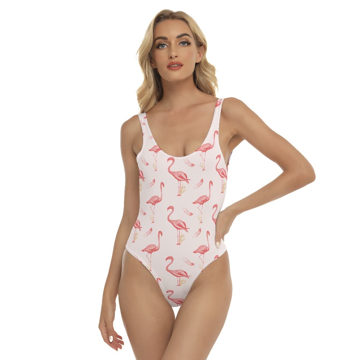 Cute Flamingo White Hawaiian One Piece Swimsuit (1)