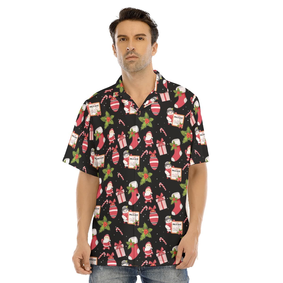 Cute Santa Black Hawaiian Shirt For Men (1)