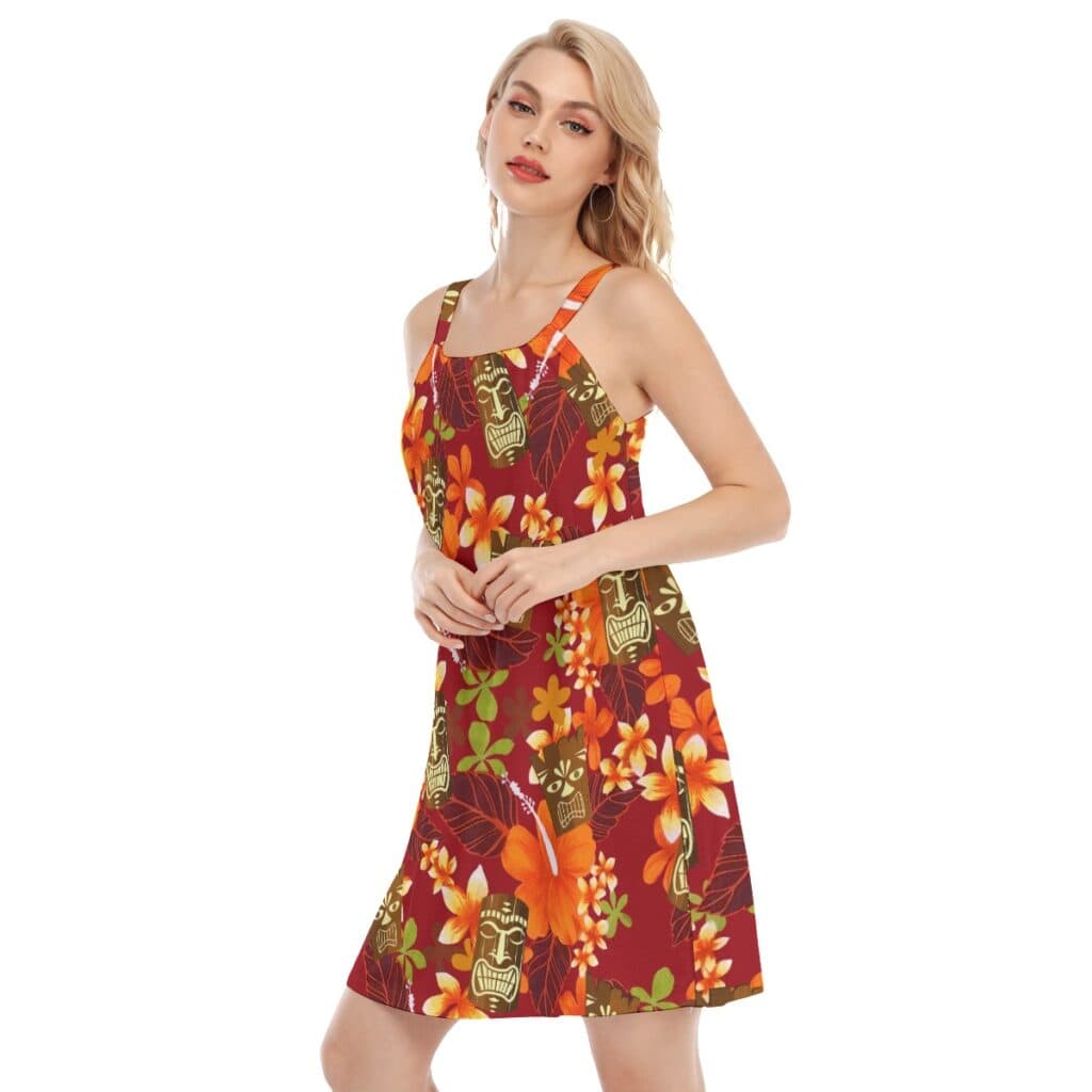 Cute Tiki Tropical Hibicus Orange Aloha Dress For Women