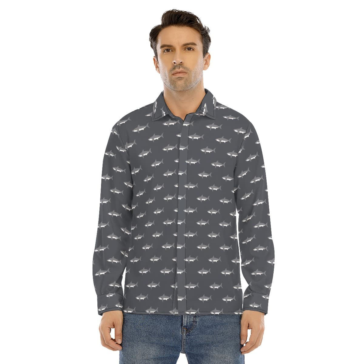 Daddy Shark Long Sleeve Hawaiian Shirt For Men (1)