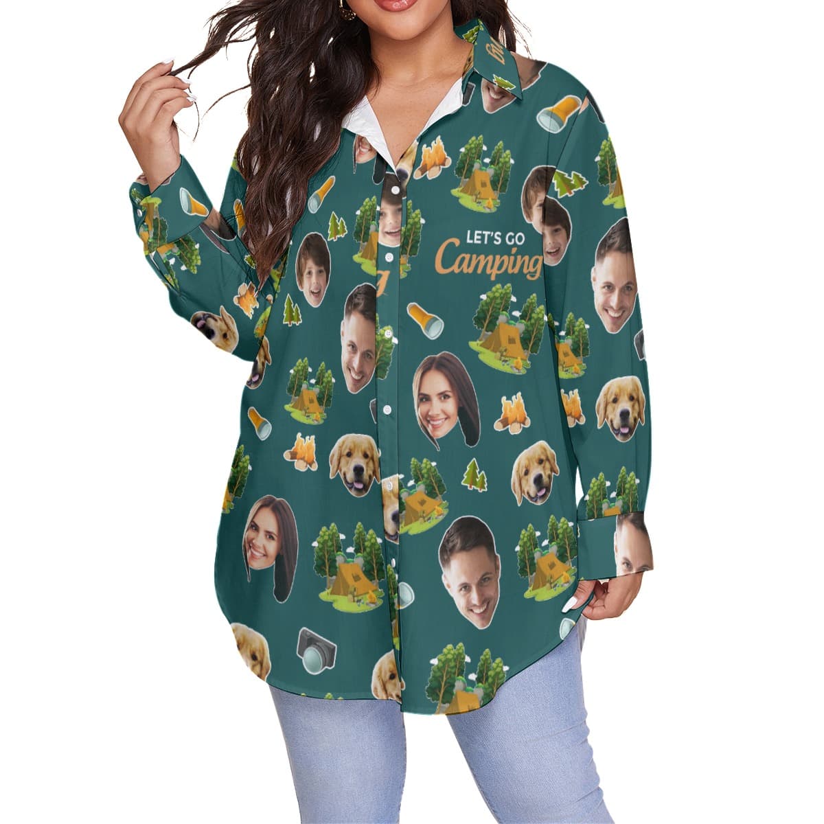 Family Camping Custom Face Hawaiian Plus Size Shirt (4)