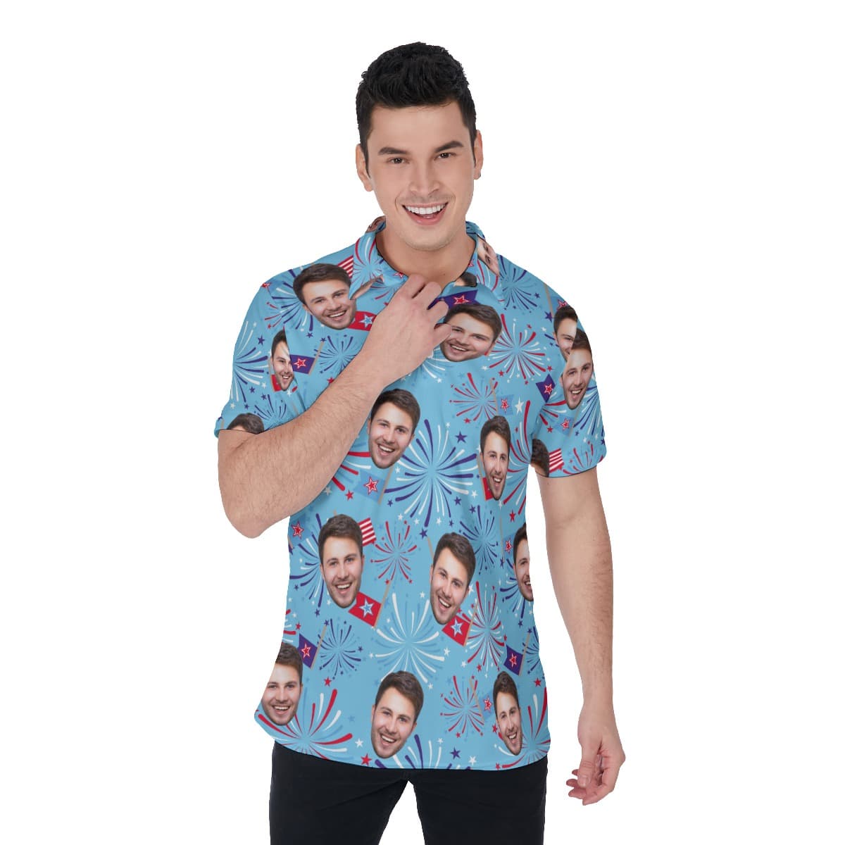 Festive Patriotic Men's Polo Shirt With Custom Face (1)