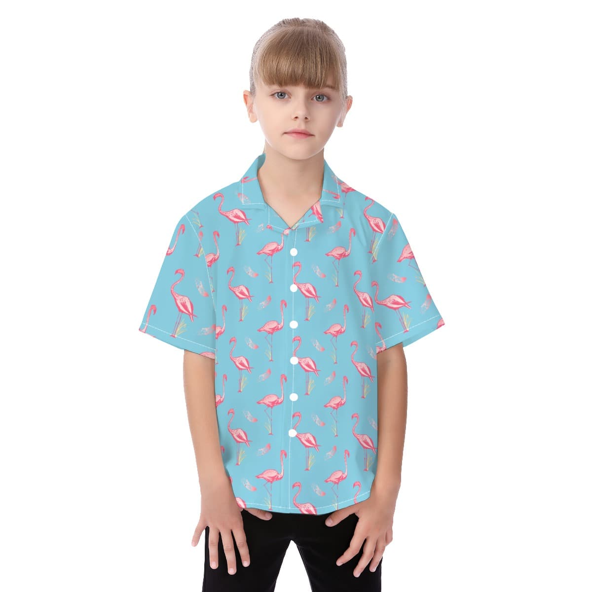 Flamingo Cool Blue Hawaiian Shirt For Kids (1)