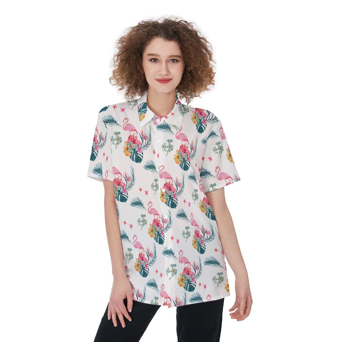 Flamingo Floral Hawaiian Shirt For Women (1)
