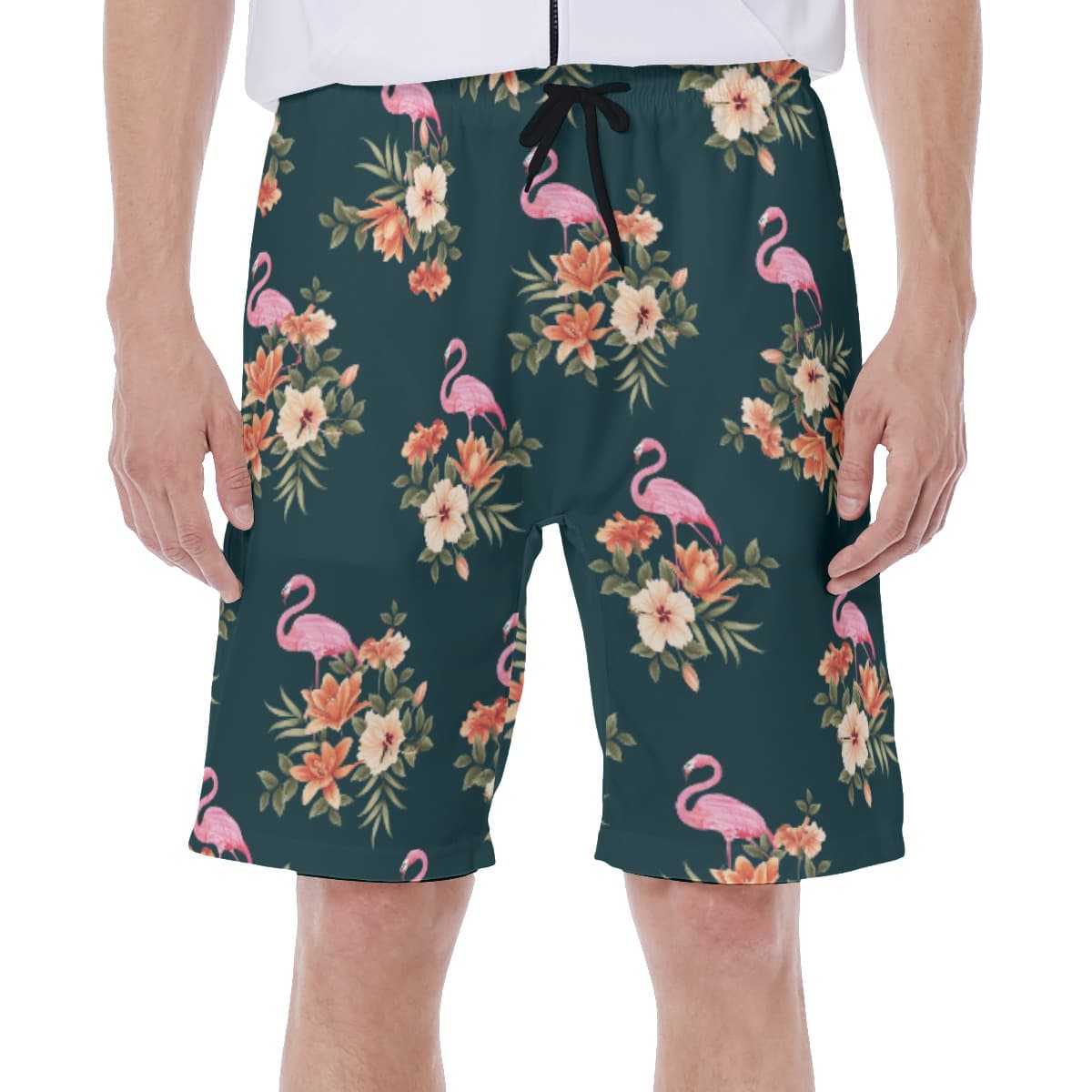 Flamingo Floral Hawaiian Swim Trunks For Men (1)