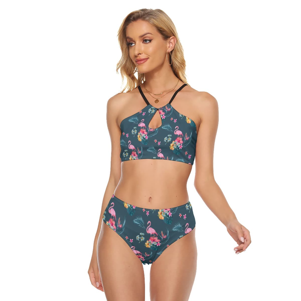 Flamingo Floral Hawaiian Two-piece Swimsuit For Women (1)