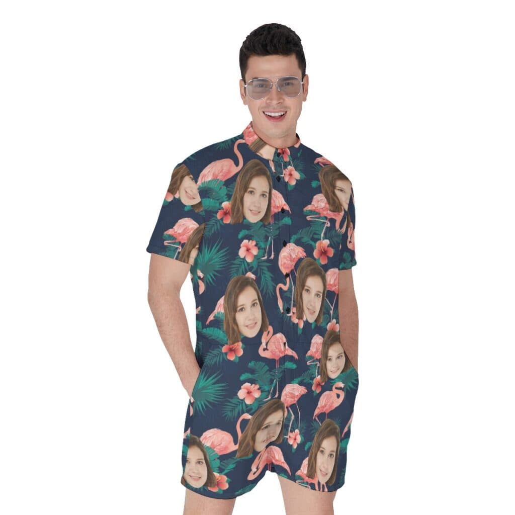 Flamingo Floral Men's Romper With Custom Face (1)