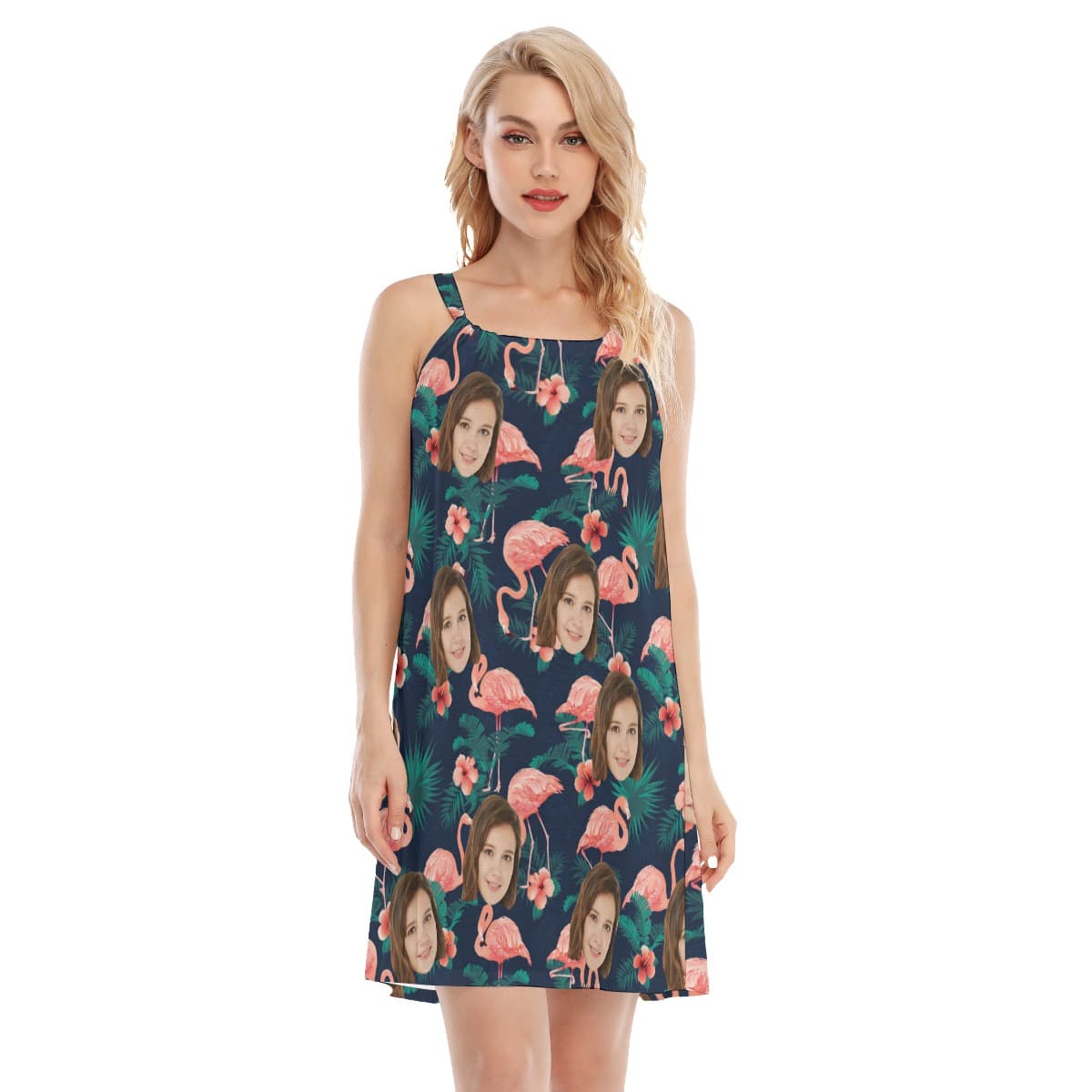 Flamingo Floral Women Dress With Custom Face (1)