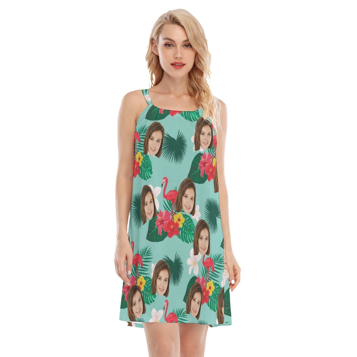 Flamingo Flower Custom Face Men's Cami Dress (1)