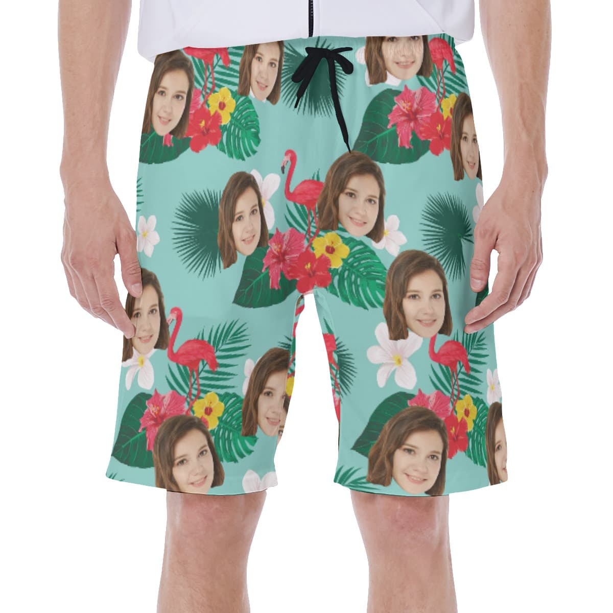 Flamingo Flower Custom Face Men's Hawaiian Shorts (1)
