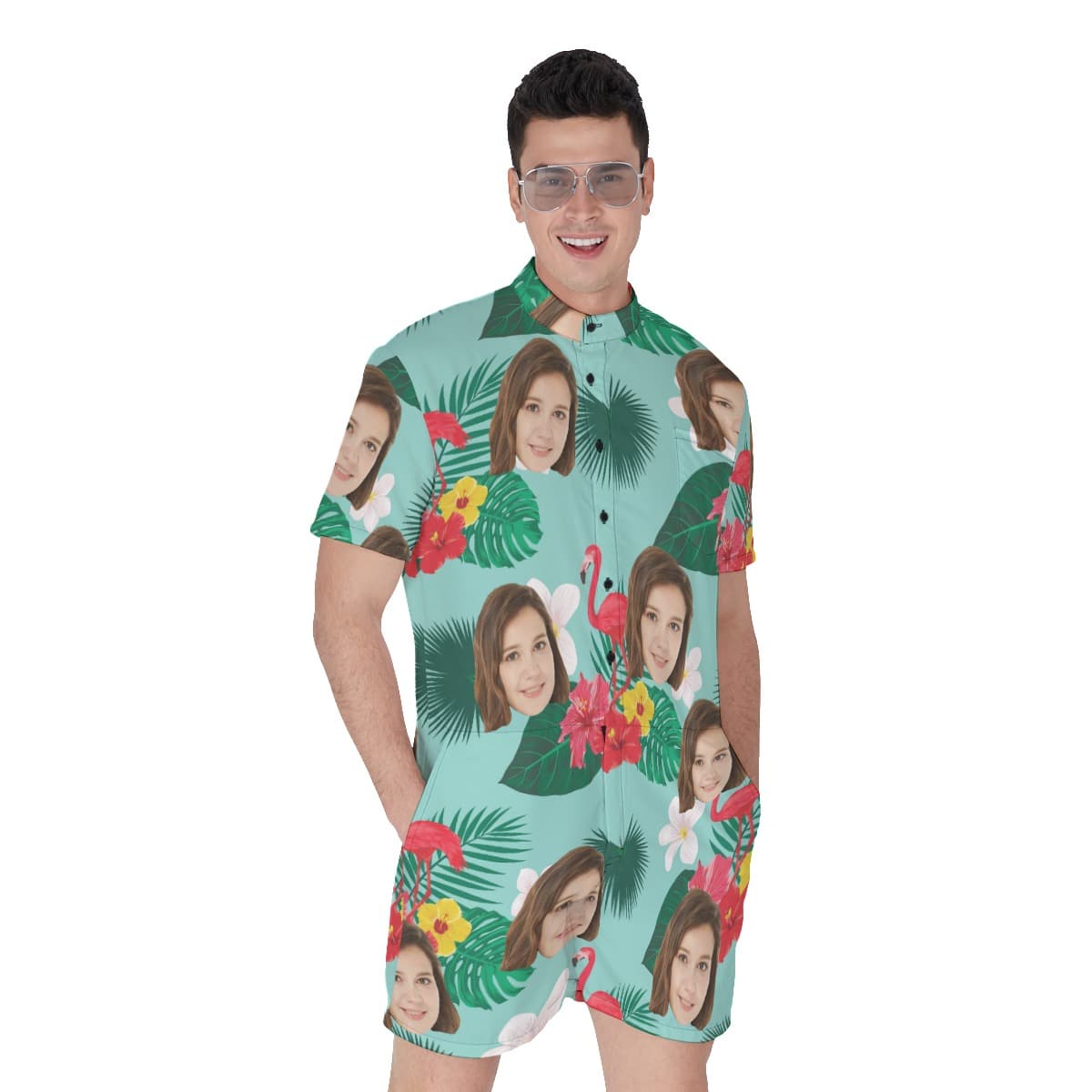 Flamingo Flower Custom Face Men's Romper (1)