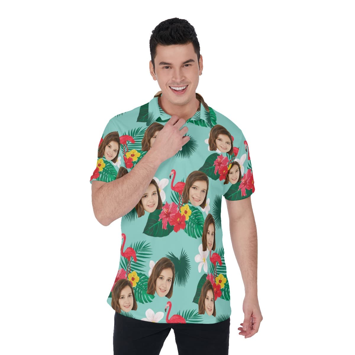 Flamingo Flower Custom Face Tropical Polo Shirt (1)
