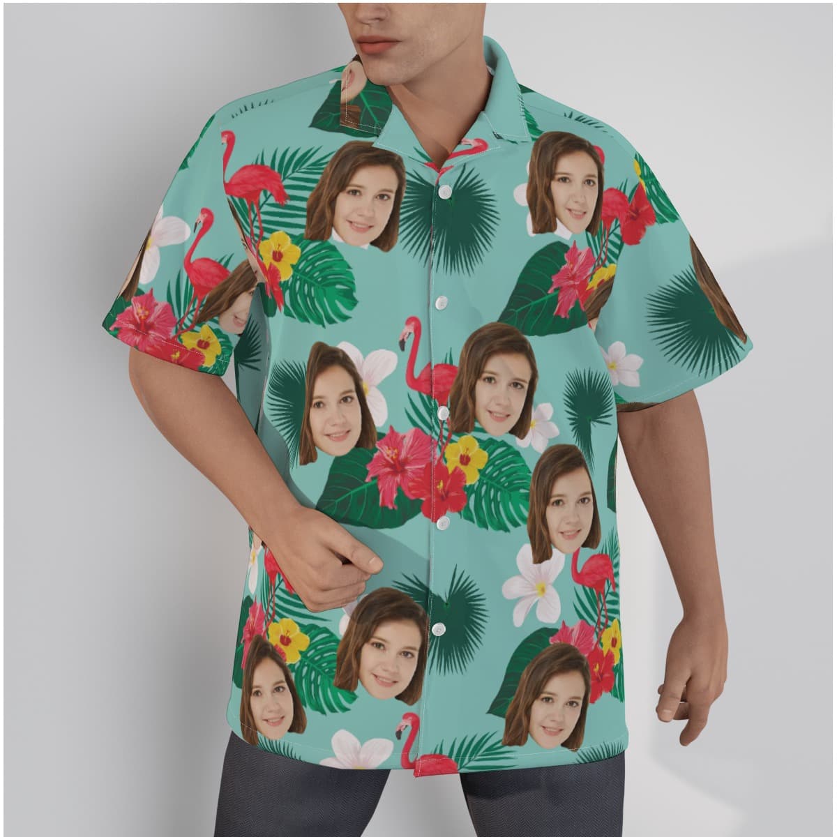 Flamingo Flower Custom Face Tropical Shirt (1)