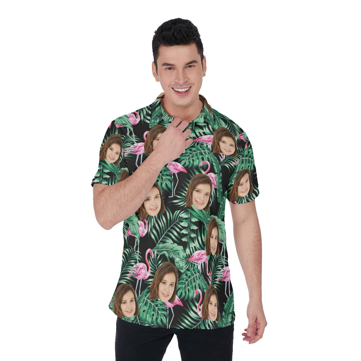 Flamingo Tropical Collar Shirt With Custom Face (3)