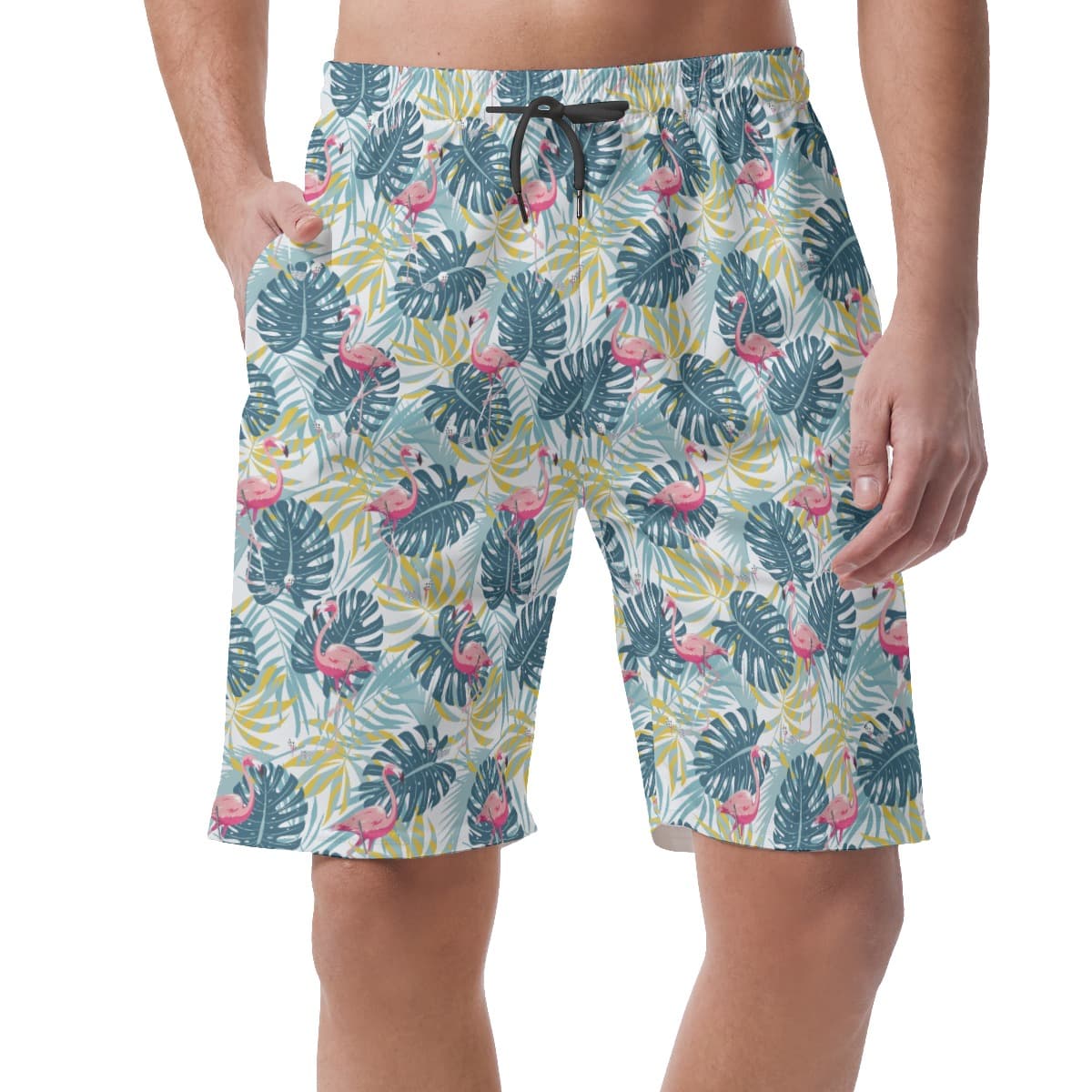 Flamingo Tropical Leaves Summer Beach Shorts For Men