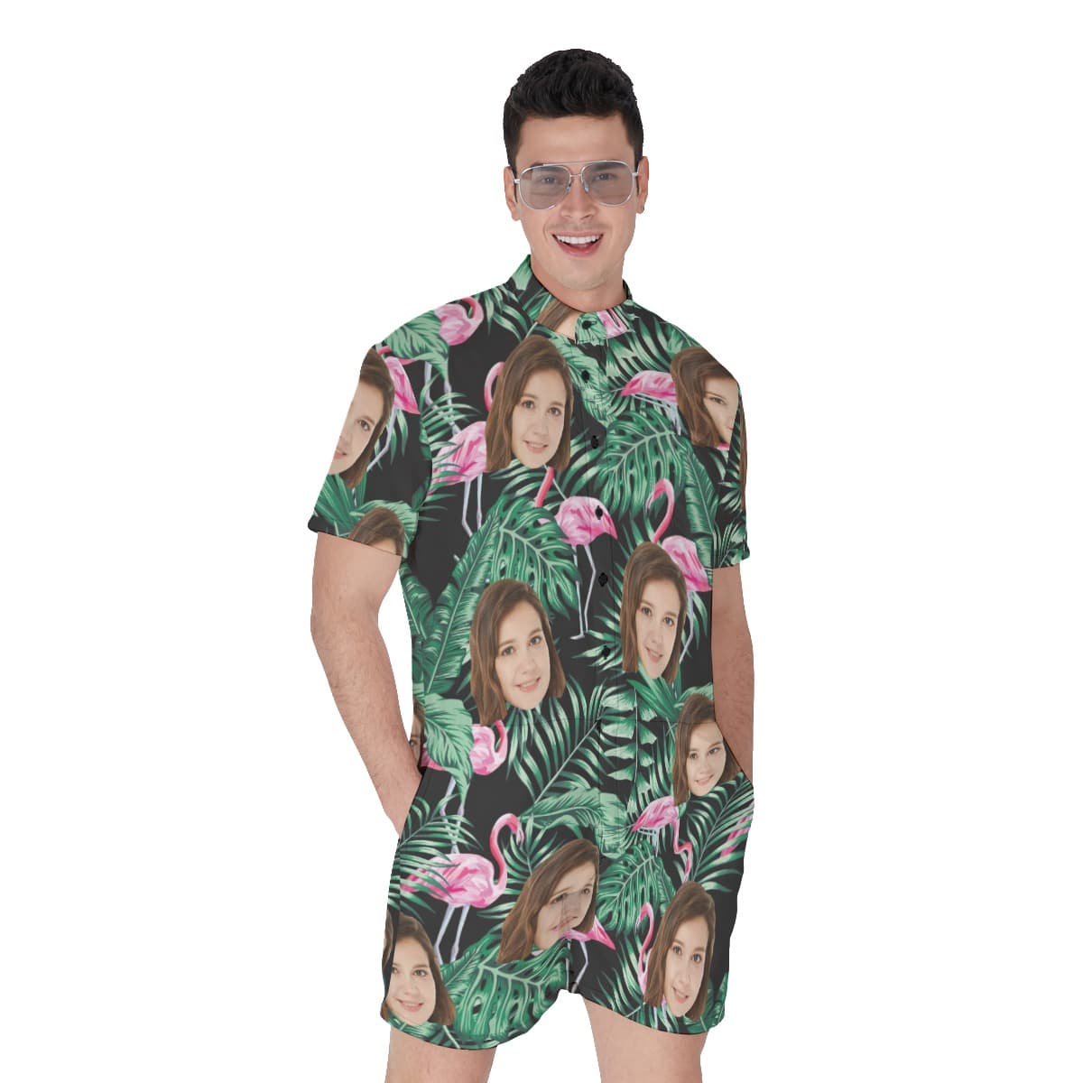 Flamingo Tropical Men's Romper With Custom Face (1)