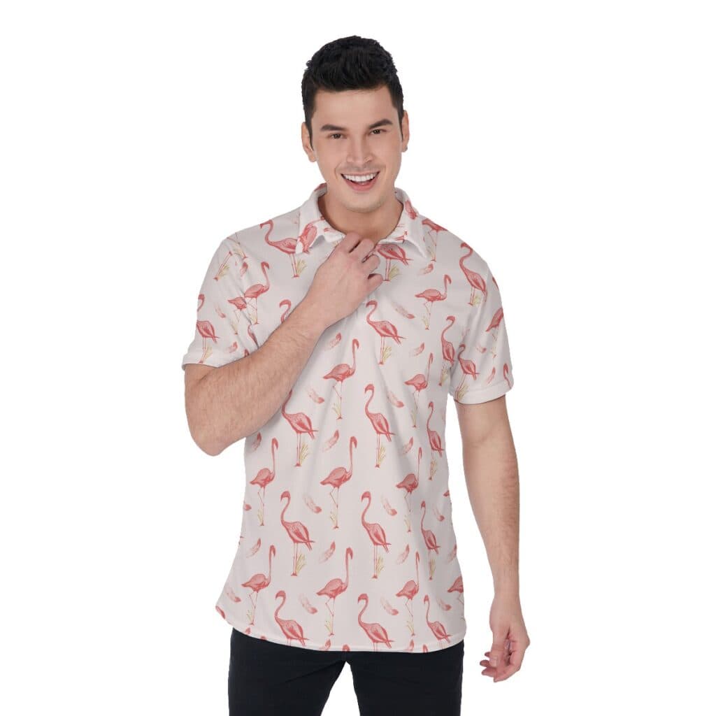 Flamingo White Men's Golf Polo Shirt (1)